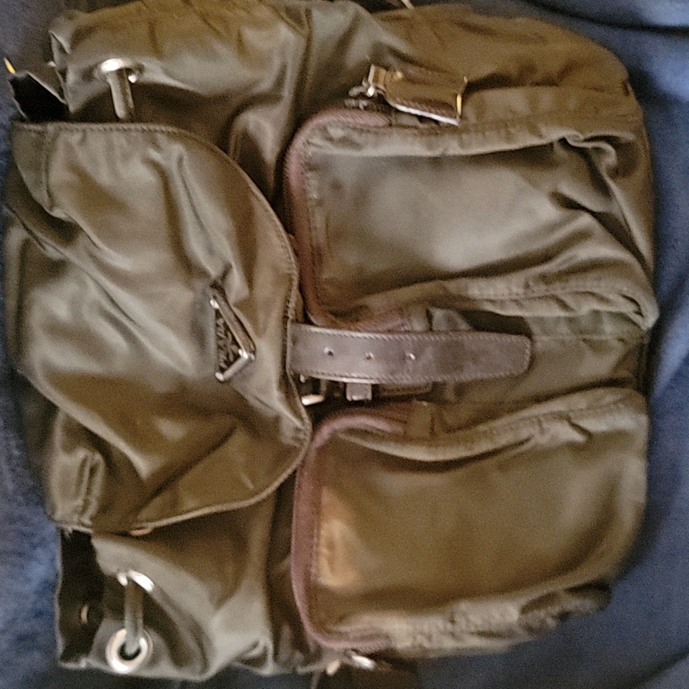 Authentic PRADA Olive Green Nylon & Leather Backpack